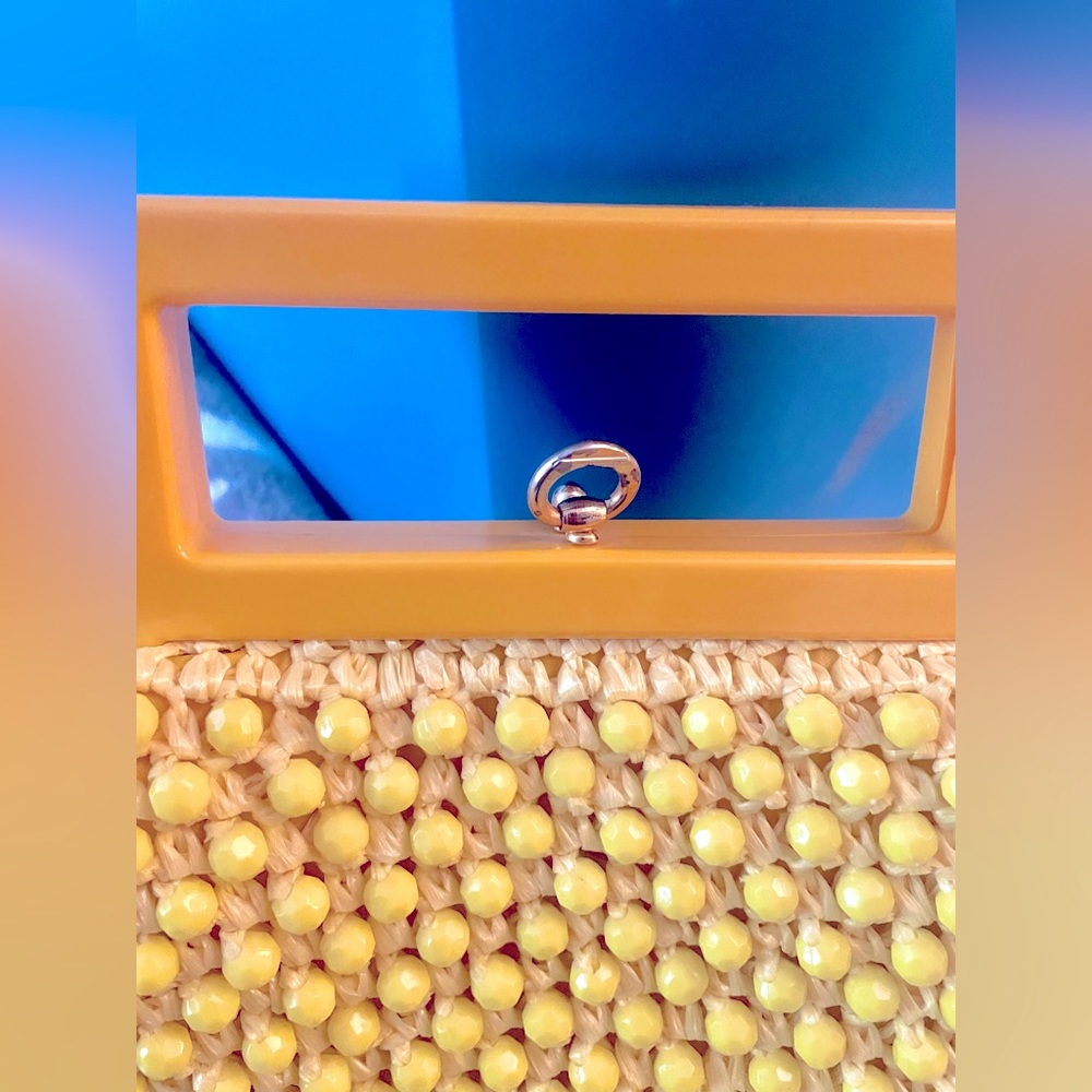 Vintage 60’s BAKELITE MOD YELLOW  Beaded Italian HANDBAG - Picture 9 of 9